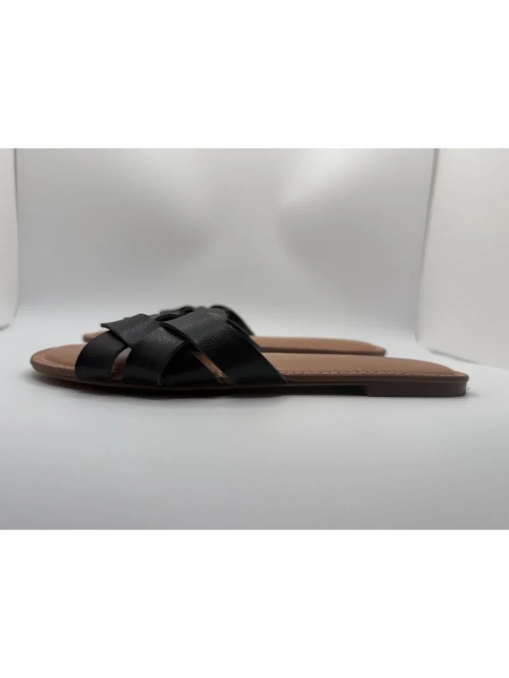 Torrid Black Woven Slide Sandals Women Size 8.5W Faux Leather Open Toe Shoes